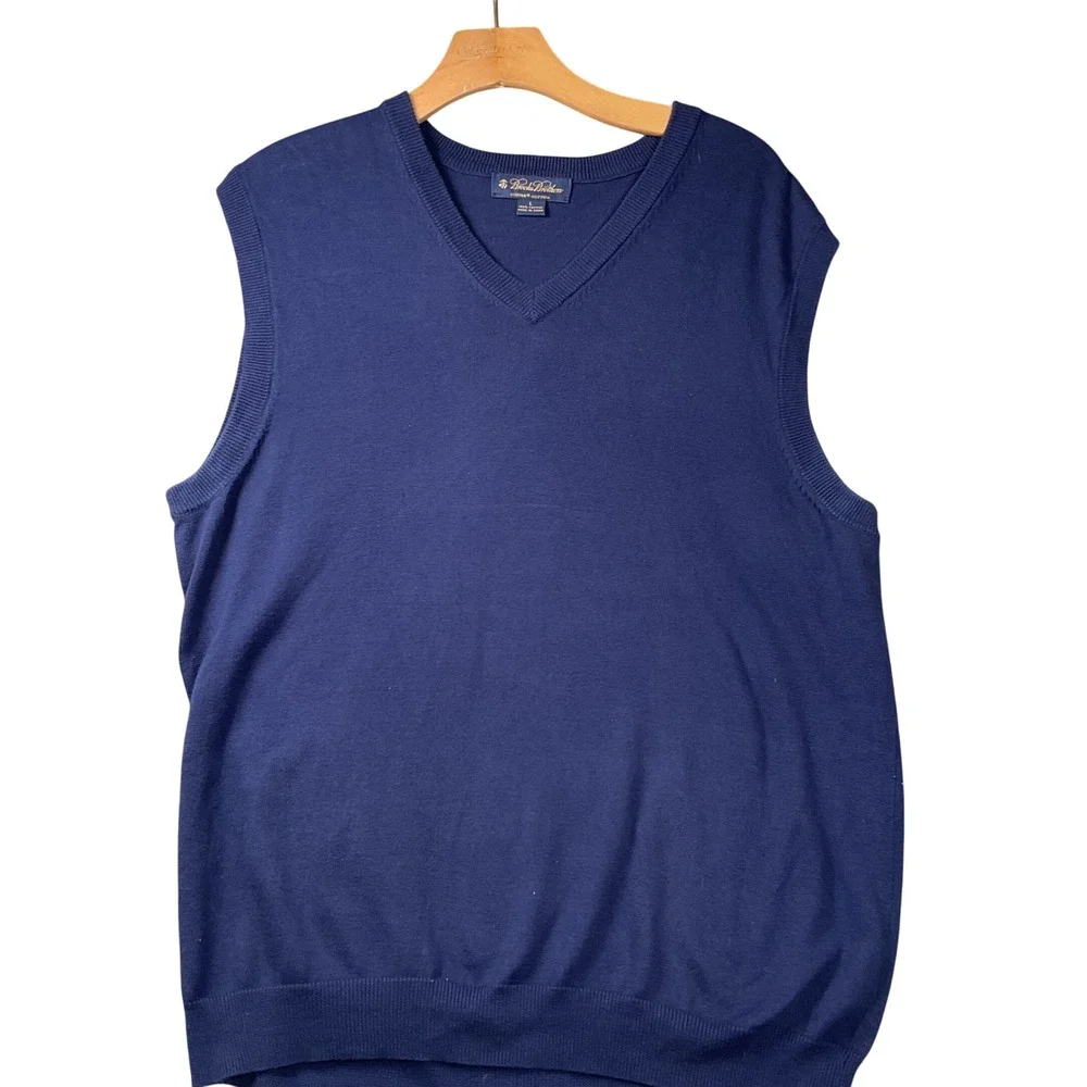 Brooks Brothers Sweater Vest Mens‎ Large Blue Excellent Supima Cotton V-Neck